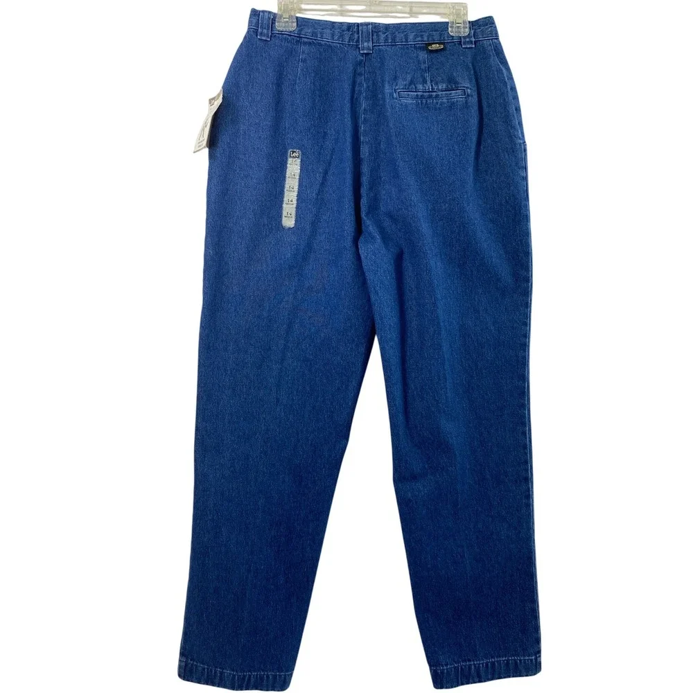 Vtg Lee Tapered Leg Jeans Women 14 M Wrinkle‎ Free High Rise Medium Wash Denim